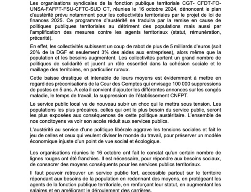 PLF: La Fonction publique territoriale ne doit pas payer la crise-Communiqué intersyndical.