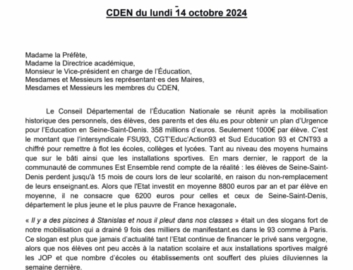 Déclaration liminaire de la FSU 93 au CDEN du 14 octobre