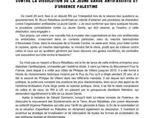 Visa93: Contre la dissolution de La Jeune Garde antifasciste et d’Urgence Palestine