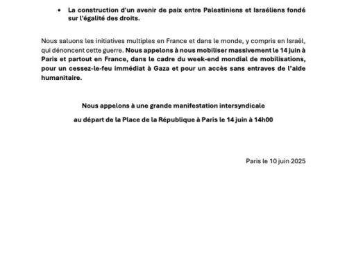 Appel intersyndical: Mobilisation pour la Palestine le 14juin!